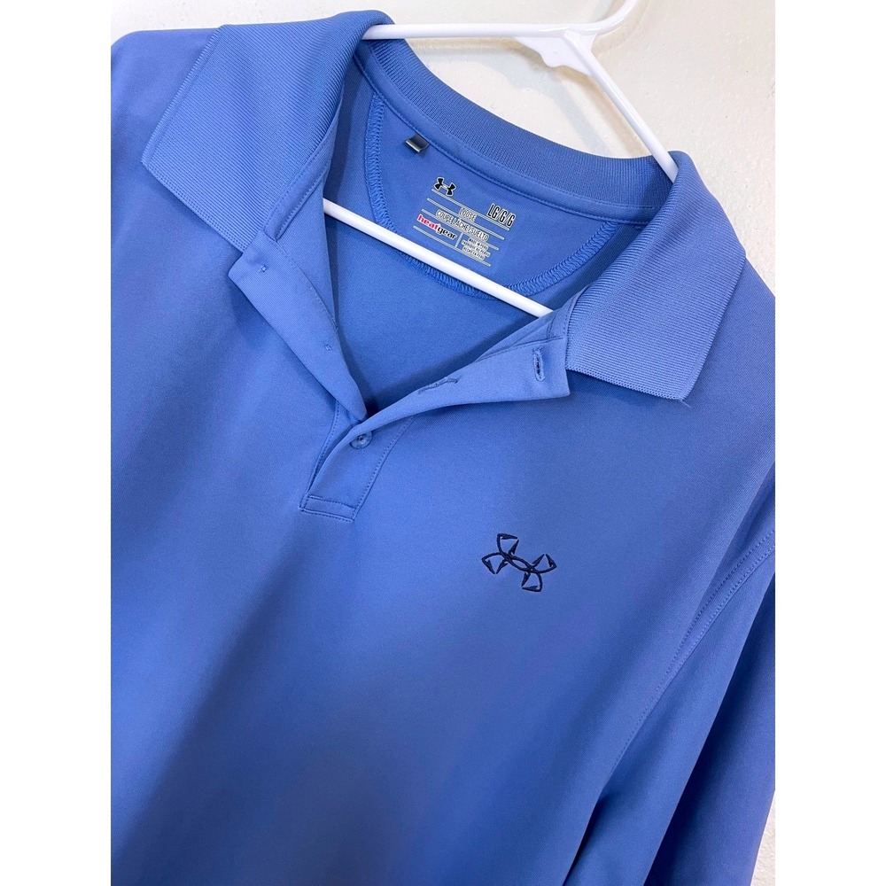 Under Armour Men's Large Loose Blue Golf Polo Shirt Short Sleeve Heat‎ Gear